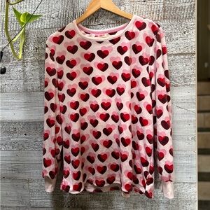 Kate Spade | Long-Sleeved Soft Pajama Pullover Top - XL, Red/Pink Hearts